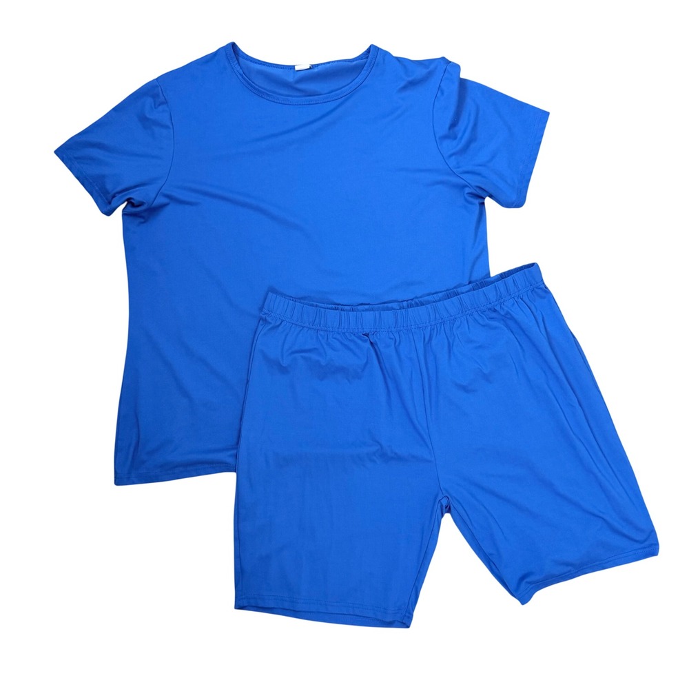 Women's Blue 5XL T‎ Shirt and Shorts Set Athletic Loungewear Workout Vacation